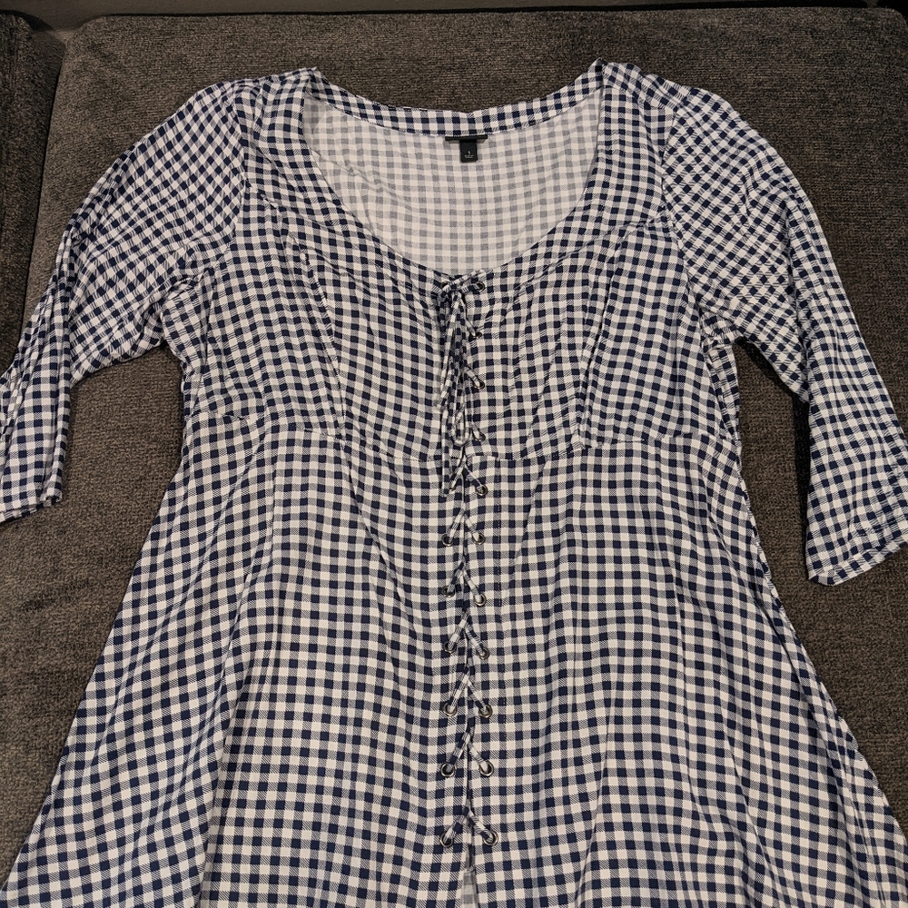 Navy checkered lace up Torrid blouse